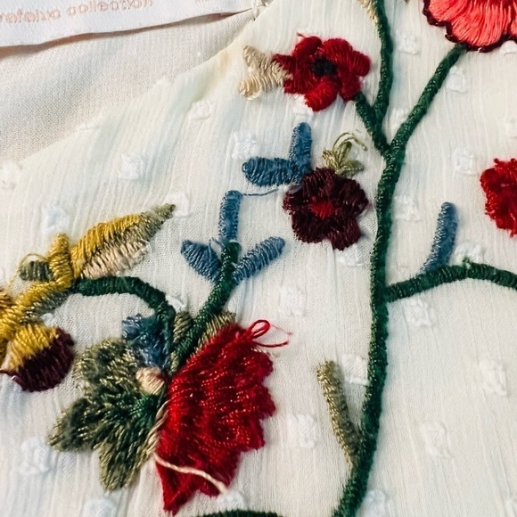 ZARA WOMENS CUTE WHITE FLUTTER SLEEVE EMBROIDERED TOP SIZE XS - Picture 7 of 15